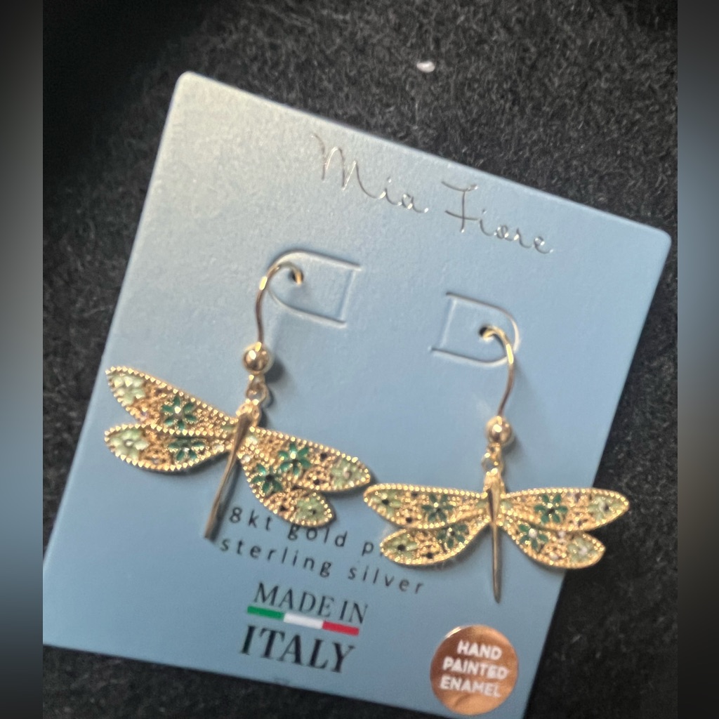 Nwt Mia Fiore Dragonfly Earrings 18kt Gold Plated Sterling Silver Made In Italy 45$
